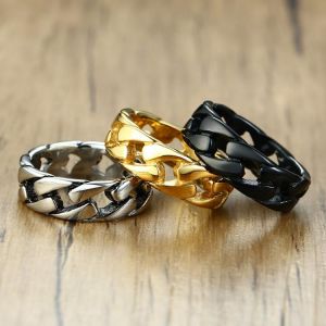 ZORCVENS Gold/Silver Color Stainless Steel 7mm Punk Vintage Rings for Men Cuban Link Chain Male Boy Finger Ring Accessory