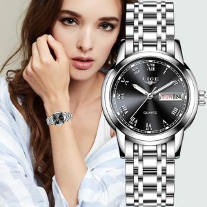 LIGE Fashion Women Watches Ladies Top Brand Luxury Stainless Steel Calendar Sport Quartz Watch Women Waterproof Bracelet Watch