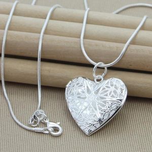 925 Sterling Silver Photo Frame Pendant Necklace Snake Chain For Woman Charm Wedding Fashion Jewelry Gifts