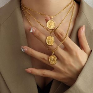 New Arrival Geometric Pendant Necklace For Women 316L Stainless Steel Delicate Figaro Chain Flower Charm Necklace Jewelry Gift