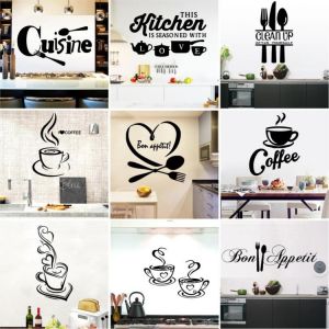 Beauty(WA)Shop (Accessories)Home Cuisine Coffee Vinyl Wall Stickers For Kitchen Room Home Decoration Accessories Mural Decor Wallpaper wallstickers